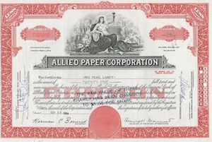 Allied Paper Corporation Stock Certificate