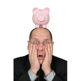 Piggy Bank on Man's Head